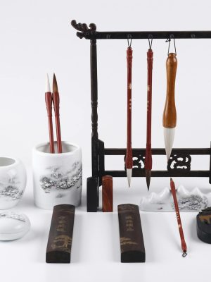 Authentic Chinese brush pen holder with calligraphy set, perfect for art and tradition enthusiasts.